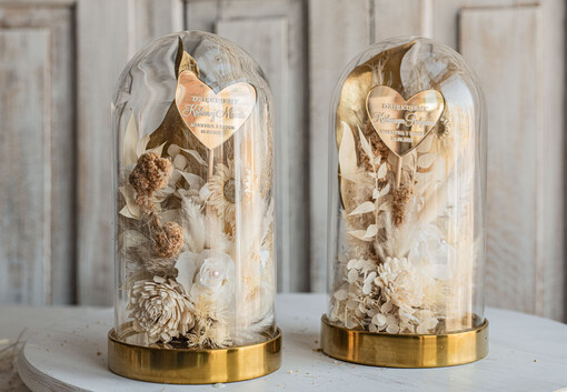  Kompozycje Kwiatowe / Flowerboxy podziękowanie dla Rodziców na weselu, kwiaty dla Rodziców na prezent, suszone kwiaty w szkle, biała wieczna róża, prezent dla Rodziców kwiaty w szklanej kopule