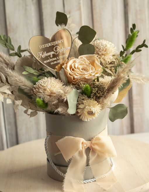  Kompozycje Kwiatowe / Flowerboxy podziekowania dla rodzicow prezent dla mamy i taty na wesele, kompozycja z kwiatów suszonych pomysł na prezent dla rodziców, wieczne róże, flower box dla rodziców