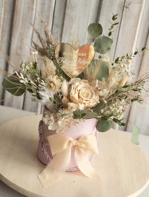  Kompozycje Kwiatowe / Flowerboxy flowerbox z wieczną róża, prezent dla mamy i taty na wesele, kompozycja z kwiatów suszonych pomysł na prezent dla rodziców, wieczne róże, flower box dla rodziców