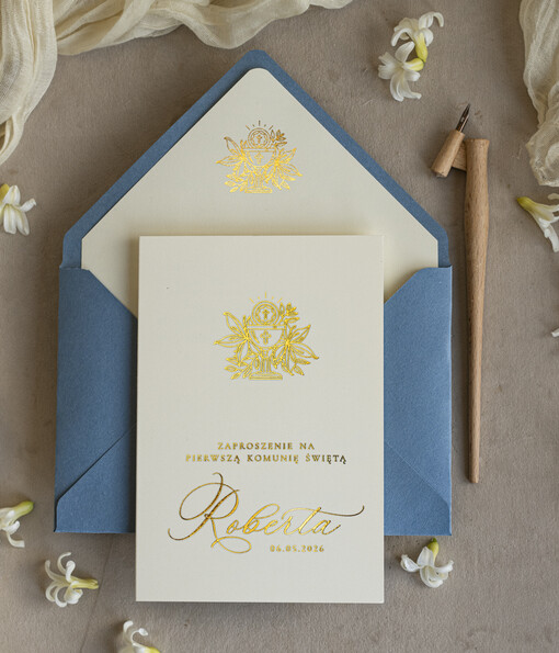  chłopiec złote lub srebrne ręcznie robione zaroszenia komunijne nietypowe zaproszenie na komunie personalizowane zaproszenia Komunijne proste zaproszenie na komunię dla chłopca