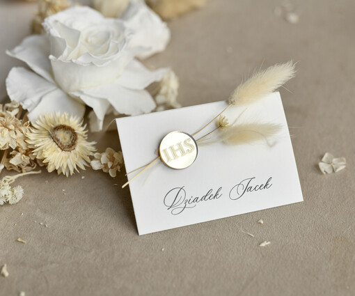  winietki  złote winietki na komunię, winietka dekoracja stołu na komunii, komunijne winietki z naturalnym kłosem