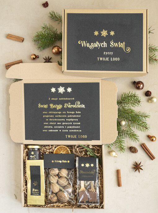  mini zestawy  upominki świąteczne dla klientów z logo firmy Mini boxy prezentowe biznesowe Upominki 
