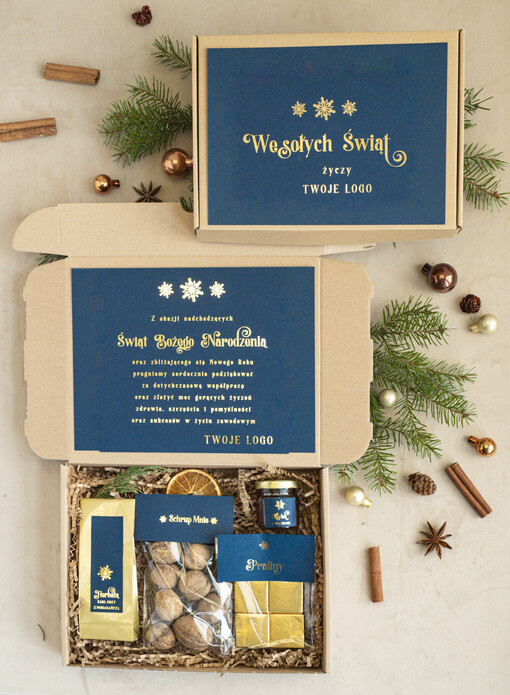  mini zestawy  upominki świąteczne dla klientów z logo firmy Mini boxy prezentowe biznesowe Upominki 