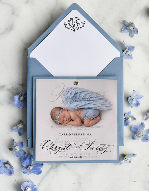  dla chłopca klasyczne Zaproszenie na Chrzest z kalką, Eleganckie Zaproszenia na Chrzciny ze  presonalizowane