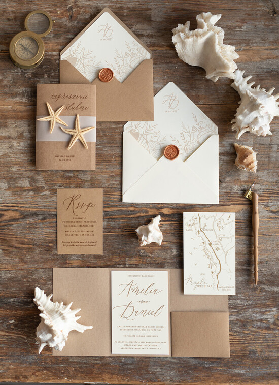 Zaproszenia ślubne morskie / marine zaproszenia ślubne robione na zamówienie inspirowane morzem na ślub na plaży 01/morSdrs/z