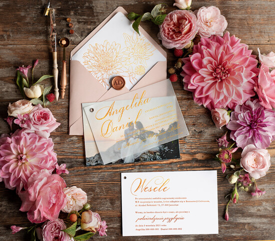 Zaproszenia ślubne Ze zdjęciem  rustykalne zaproszenia ślubne ze zdjęciem złocone zaproszenie na ślub cywilny i nie tylko  złote kwi 02/fotoglam/z