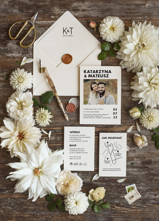 Zaproszenia ślubne Ze zdjęciem  Minimalistyczne zaproszenia ślubne ze zdjęciem foto zaproszenie na ślub Proste Zaprosznie na ślub z  01/zdj/z