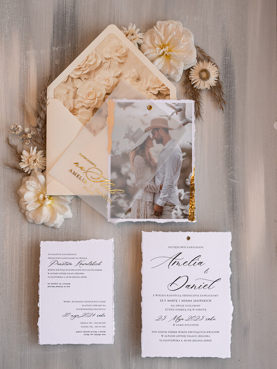 Zaproszenia ślubne Ze zdjęciem  złote zaproszenia ślubne ze zdjęciem, eleganckie zaproszenie na ślub i wesele ze zdjęciem, zdjęcie P 02/ZdKalZł/z25