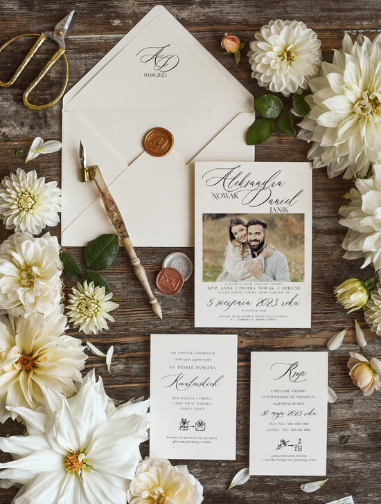 Zaproszenia ślubne Ze zdjęciem  Minimalistyczne zaproszenia ślubne ze zdjęciem foto zaproszenie na ślub Proste Zaprosznie na ślub z  02/zdj/z