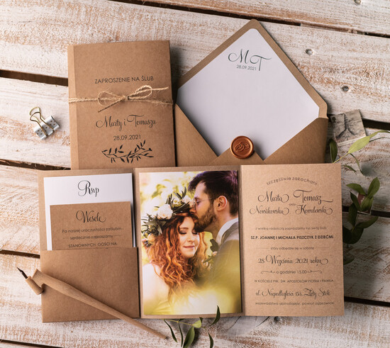 Zaproszenia ślubne Ze zdjęciem  rustykalne zaproszenia ślubne ze zdjęciem w folderze foto zaproszenie na ślub Składane Eko Zaproszen 1/fotorust/z