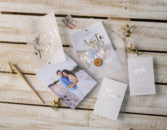 Zaproszenia ślubne Ze zdjęciem  Minimalistyczne Złocone zaproszenia ślubne ze zdjęciem foto zaproszenie na ślub Złote Litery 3/fotokalkak/z