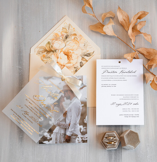 Zaproszenia ślubne Ze zdjęciem  wyjątkowe zaproszenia ślubne, ze zdjęciami narzeczonych, zaproszenie na ślub ze zdjęciem i kokardką  01/ZdjZłWs/z25