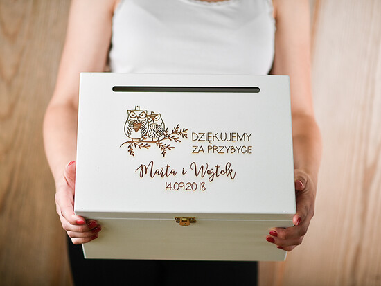 Pudełko na koperty  DREWNIANE skrzynka na koperty ślubne, grawer drewno wasze imiona i data 06/dr/kopr