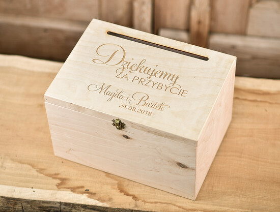 Pudełko na koperty  DREWNIANE rustykalne Pudelko skrzynka na koperty Ślub wesele drewniane grwawerowane wasze imiona i data   15/dr/kopr