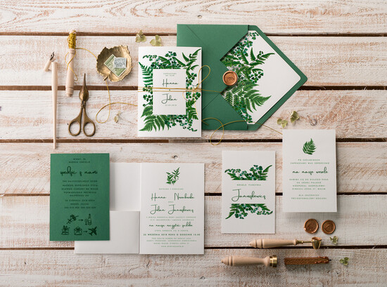 Zaproszenia ślubne Natura Paprtoka Zaproszenia Ślubne Minimalistyczne Zaproszenia na Ślub Delikatne z paprtokami Zaproszenie Ś 03/VbotF/z