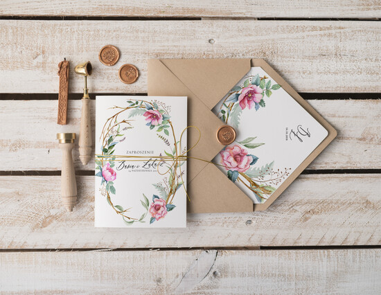 Zaproszenia ślubne Natura unikatowe zaproszenia na ślub z kwiatową grafiką  09/VbotF/z