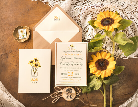 Zaproszenia ślubne Natura rustykalne zaproszenia ślubne Słoneczniki zaproszenia na ślub Eko zaproszenie na ślub ze slonecznika 45/botd/z