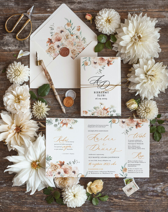 Zaproszenia ślubne Natura Proste Kremowe Zaproszenia Ślubne Boho Kwiaty  Minimalistyczne Zaproszenia na Ślub Delikatne Zaprosz 13/VbotF3/z