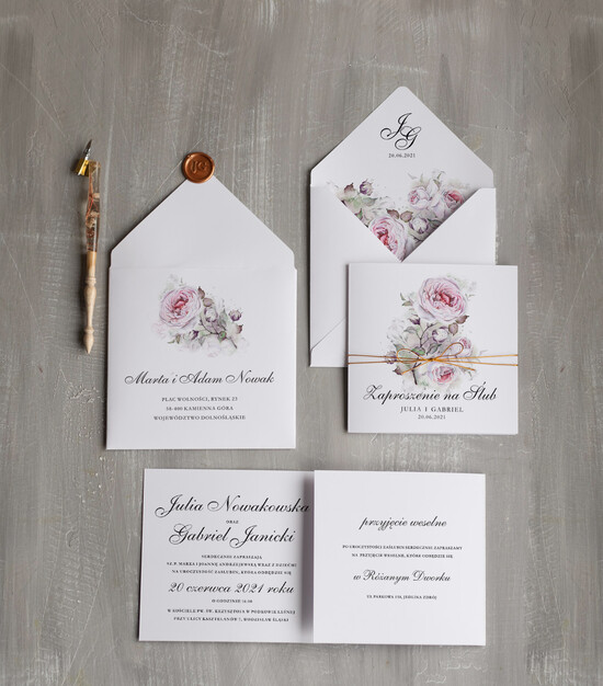 Zaproszenia ślubne Natura robione ręcznie zaproszenia ślubne inspirowane kwiatami róży  01/harm/z
