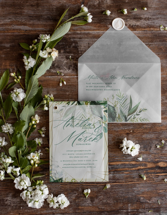 Zaproszenia ślubne Natura rustykalne zielone  zaproszenia ślubne liście eukaliptusa jednokartkowe zaproszenie na ślub kopeta z 02/CBkal/z