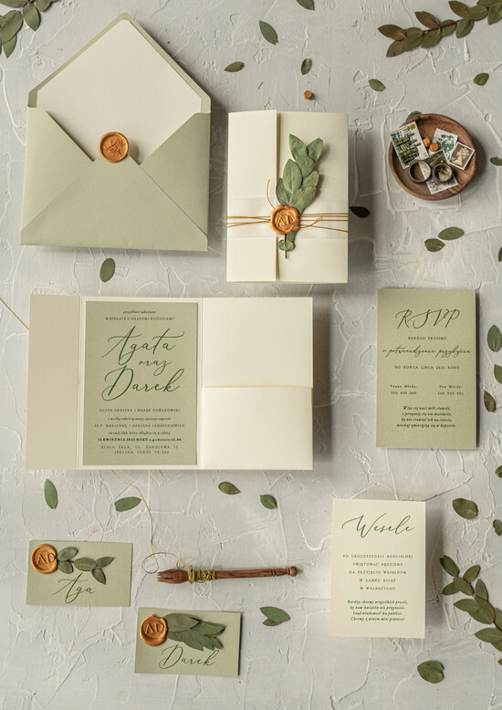 Zaproszenia ślubne Natura rustykalne zaproszenia ślubne eukaliptus suszony zaproszenia na ślub z naturalnym eukaliptusem zielo 03/elia/z
