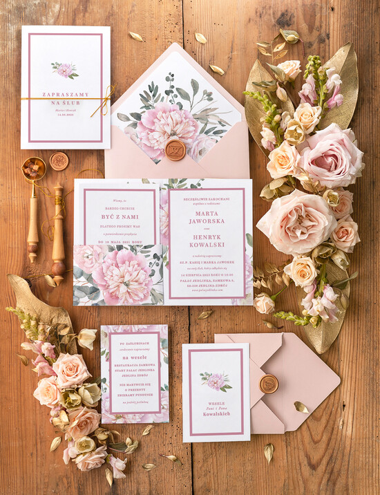 Zaproszenia ślubne Natura zaproszenia ślubne ręcznie robione, delikatne zaproszenie slubne z kwiatami  03/prem/z