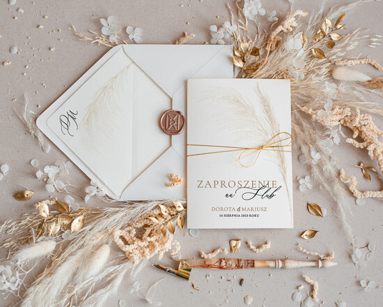 Zaproszenia ślubne Natura modne zaproszenia ślubne, rustykalne boho na wesele w plenerze, składane zaproszenia na ślub trawa p 01/SKszn/z