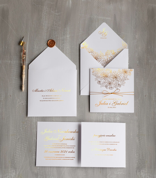Zaproszenia ślubne Złote Glamour złote rustykalne zaproszenia ślubne  złocone zaproszenie na ślub cywily i nie tyllko ze różami 01/harmg/z