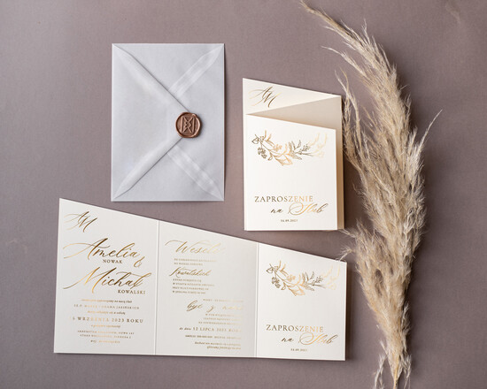 Zaproszenia ślubne Złote Glamour wyjątkowe zaproszenia ślubne, glamour błyszczące złote napisy, składane zaproszenia ślubne  04/goldskl3/z