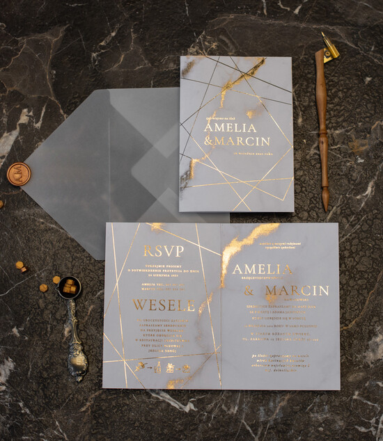 Zaproszenia ślubne Złote Glamour złote zaproszenia ślubne marmur złocone zaproszenia na ślub błyszczące marmurkowe 02/marmurglam/z