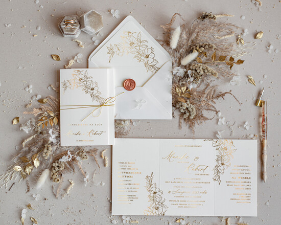 Zaproszenia ślubne Złote Glamour modne zaproszenia na ślub, idealne na wesele ze złotem 07/goldskl3szn/z
