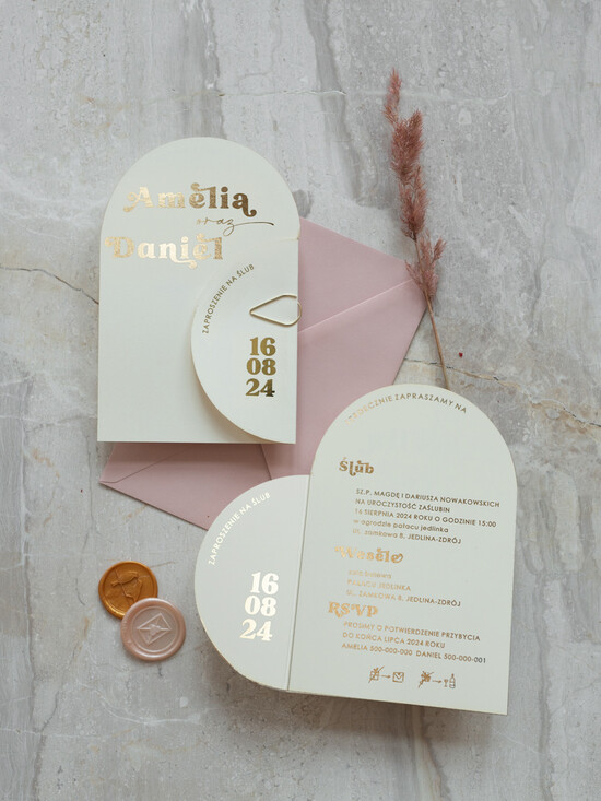 Zaproszenia ślubne Złote Glamour Kremowo złote Nowoczesne Zaproszenia ślubne Składane Serce złote, Złocone Minimalistyczne Zaproszeni 01/goldSR/z