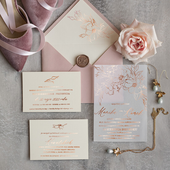 Zaproszenia ślubne Złote Glamour Rose Gold Minimalistyczne zaproszenia ślubne, złocone zaproszenie ślubne Proste zaproszenie na ślub  02/rosegold/z