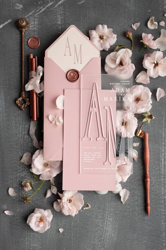 Zaproszenia ślubne Złote Glamour piękne zaproszenia ślubne glamour luksusowe przezroczyste akrylowe zaproszenia na ślub druk UV  02/samP/z