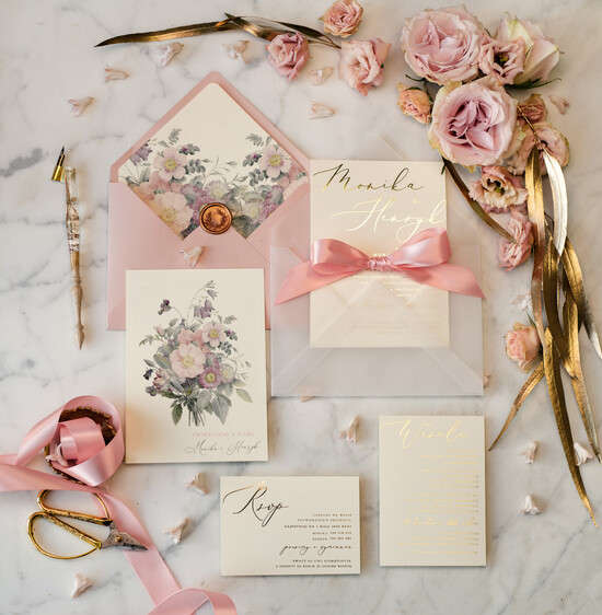 Zaproszenia ślubne Złote Glamour oryginalne błyszczące zaproszenia ślubne w stylu glamour z motywem kwiatowym    03/goldw/z