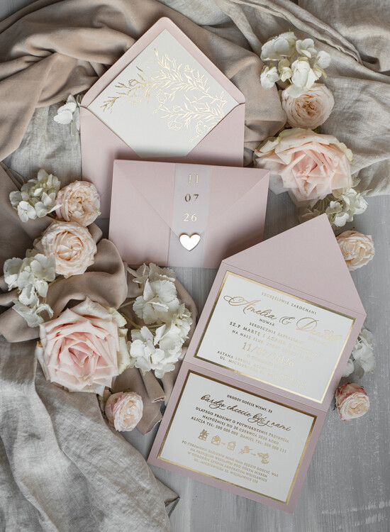 Zaproszenia ślubne Złote Glamour eleganckie złote zaproszenia ślubne, delikatne zaproszenie na ślub, zaproszenie ślubne w stylu glamo 01/kopZŁkalL/z25