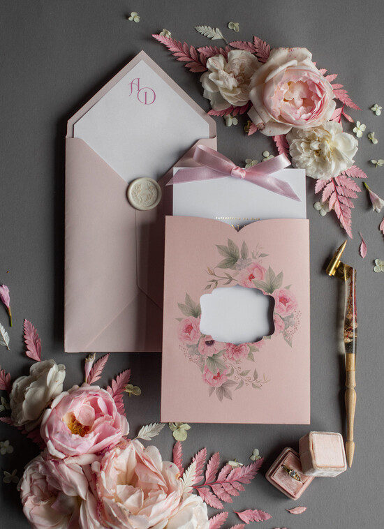 Zaproszenia ślubne Złote Glamour pastelowe zaproszenia na ślub w plenerze wesele glamour  02/kieszgold/z