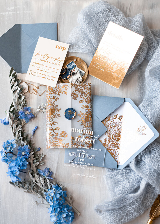 Zaproszenia ślubne Złote Glamour eleganckie zaproszenia ślubne, złote zaproszenia na ślub, niebieskie zaproszenia slubne, akrylowe za 01/akrylowe/z