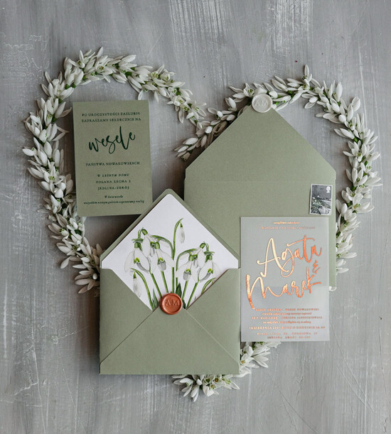 Zaproszenia ślubne Złote Glamour piękne zaproszenia ślubne złote litery zaproszenia na ślub z konwaliami  01/kalkonw/z