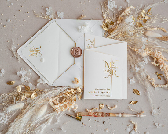 Zaproszenia ślubne Złote Glamour ręcznie wykonane zaproszenia ślubne, szykowne i złote litery. składane zaproszenia na ślub  05/goldskl3/z