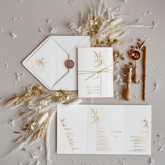 Zaproszenia ślubne Złote Glamour kartki ślubne ręcznie robione, luksusowe wesele w zamku, świecący nadruk na zaproszeniach  06/goldskl3szn/z