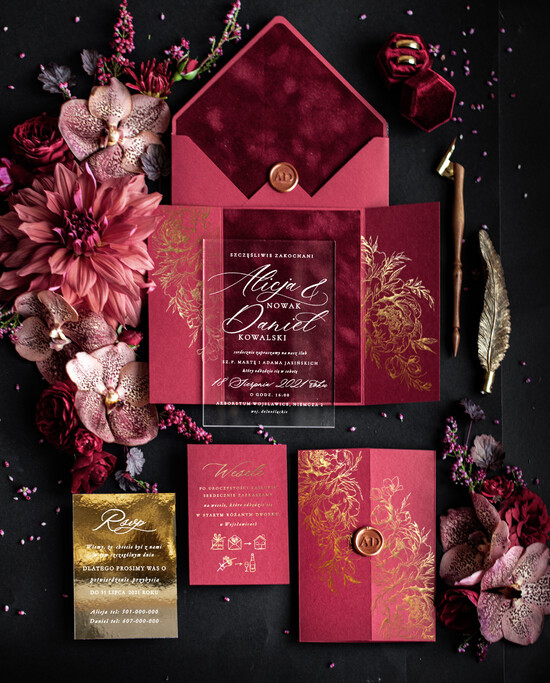 Zaproszenia ślubne Złote Glamour zaproszenia ślubne ręcznie robione w stylu glamour zaproszenia na pleksie  01/akrylwel/z