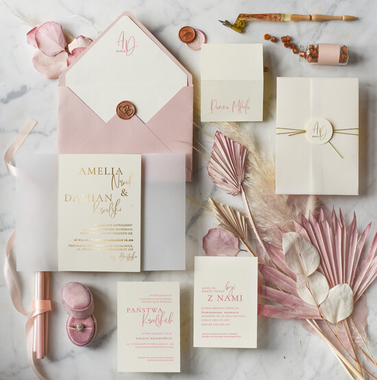 Zaproszenia ślubne Złote Glamour robione ręcznie zaproszenia ślubne, glamour złote i srebrne 06/goldFoldKal/z