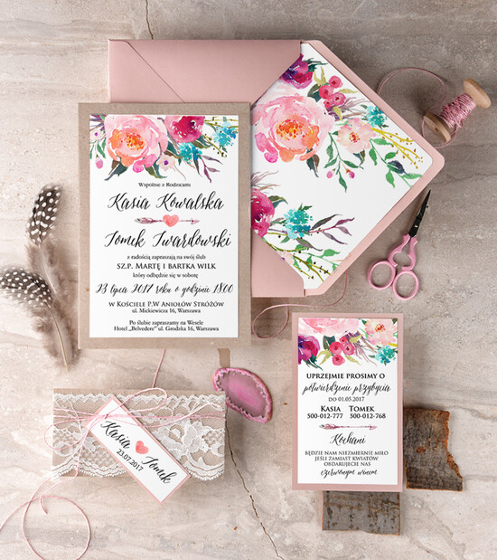 Zaproszenia ślubne Boho  zaproszenia ślubne robione na zamówienie, weselne boho 03/BHszR/z