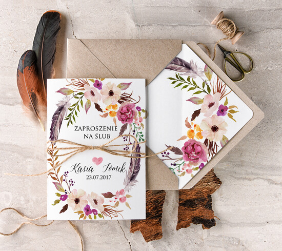 Zaproszenia ślubne Boho  najpiękniejsze zaproszenia ślubne, boho glam styl 05/BHsz1/z