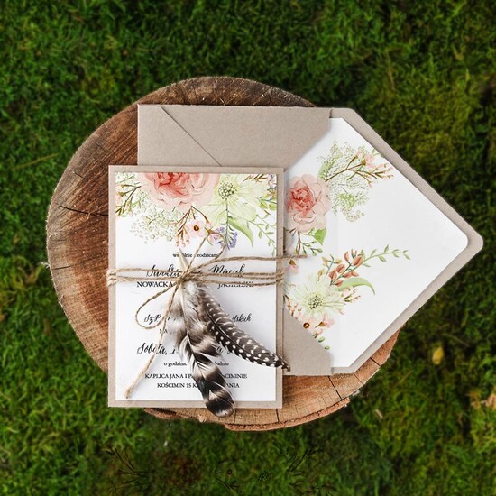 Zaproszenia ślubne Boho  zaproszenia na ślub cywilny, boho glam styl 12/BHszK1/z