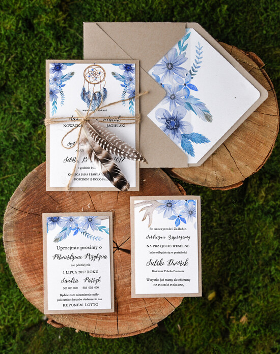 Zaproszenia ślubne Boho  robione ręcznie zaproszenia ślubne, boho glam styl 15/BHszK/z