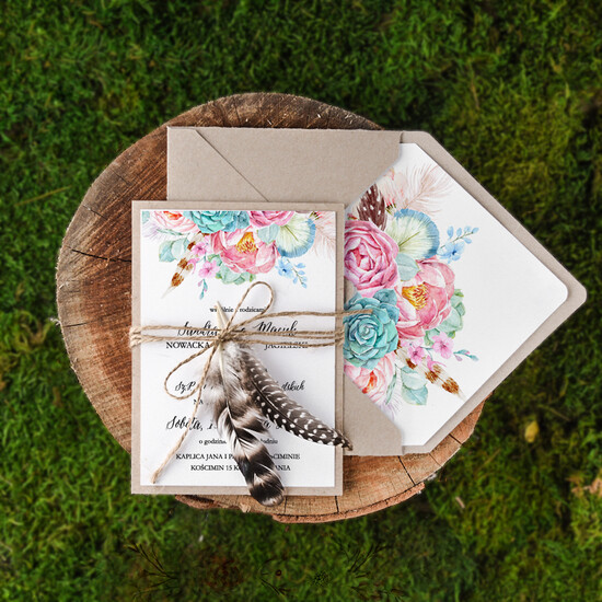 Zaproszenia ślubne Boho  zaproszenia ślubne robione na zamówienie, idealne do boho stylizacji 17/BHszK1/z