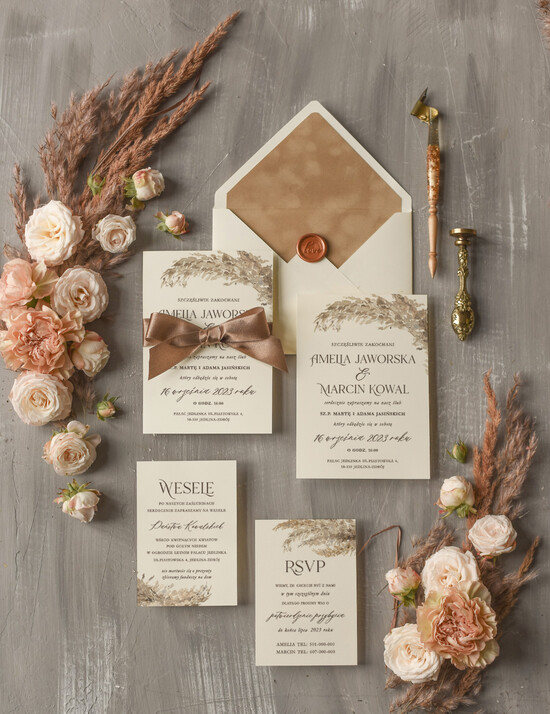 Zaproszenia ślubne Boho  Proste Boho Zaproszenia Ślubne Trawa Pampasowa  Minimalistyczne Zaproszenia na Ślub Delikatne Zapros 01/bohowelws/z