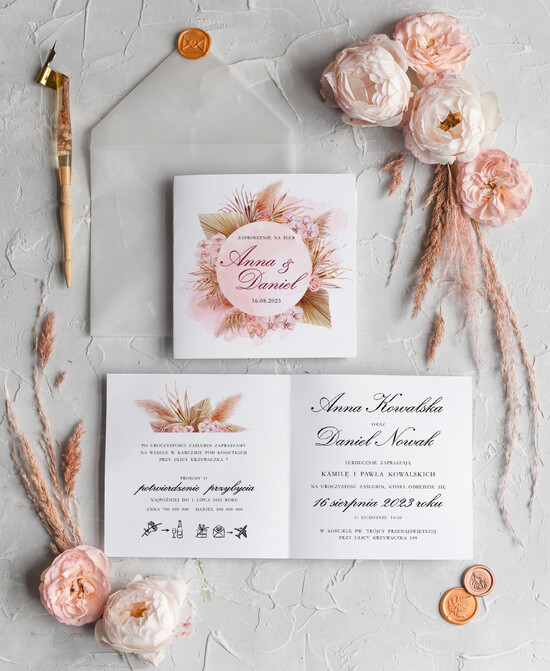 Zaproszenia ślubne Boho  Proste Boho Zaproszenia Ślubne  Wianuszek  Minimalistyczne Zaproszenia na Ślub Delikatne Zaproszenie 02/bohokw/z